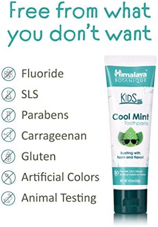 Himalaya Botanique Kids Toothpaste, Cool Mint Flavor to Reduce Plaque and Keep Kids Brushing Longer, 4 oz